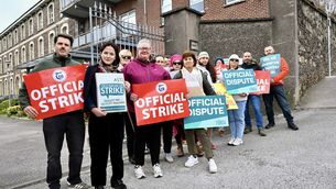 <p>'Irish Examiner' columnist Jennifer Horgan (second left) and colleagues from ASTI, TUI and Fórsa unions on the picket at Cork Educate Together Secondary School during the national strike by public sector workers on Wednesday. Picture: Larry Cummins</p>
