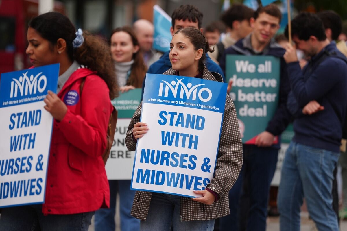 Public sector workers including nurses, doctors, teachers and civil servants, striking outside the Mater Hospital, Dublin. on Wednesday. Picture: Brian Lawless/PA Public sector workers including nurses, doctors, teachers and civil servants, striking outside the Mater Hospital, Dublin. on Wednesday. Picture: Brian Lawless/PA