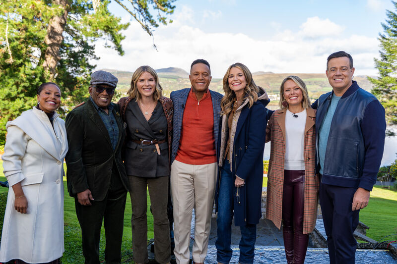 NBC Today anchors, Sheinelle Jones, Al Roker, Jenna Bush Hager, Craig Melvin, Savannah Guthrie, Dylan Dreyer, and Carson Daly at Sheen Falls for a live broadcast of the show from Kenmare co.Kerry. Picture by Noel Sweeney NBC Today anchors, Sheinelle Jones, Al Roker, Jenna Bush Hager, Craig Melvin, Savannah Guthrie, Dylan Dreyer, and Carson Daly at Sheen Falls for a live broadcast of the show from Kenmare co.Kerry. Picture by Noel Sweeney