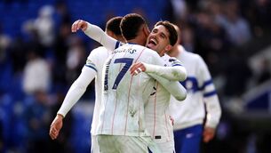 <p>Chelsea's Morgan Rogers and Pedro Neto celebrate following the Premier League match at the Hill Dickinson Stadium, Liverpool. Picture: Mike Egerton/the Press Association. </p>