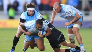 <p>Sale Sharks' Joe Marchant (centre) is tackled by Glasgow Warriors' Ally Miller (left) and Callum Reidy during the Investec Champions Cup match at the CorpAcq Stadium, Salford. Picture: Nigel French/the Press Association. </p> <p>Sale Sharks' Joe Marchant (centre) is tackled by Glasgow Warriors' Ally Miller (left) and Callum Reidy during the Investec Champions Cup match at the CorpAcq Stadium, Salford. Picture: Nigel French/the Press Association. </p>