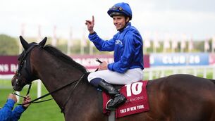 <p>William Buick on Talk of New York gestures after winning the Queen Elizabeth II Stakes (Sponsored By Qatar Racing) (Group 1) at Ascot Racecourse, Berkshire. Picture date: Saturday October 17, 2026. PA Photo. Photo: Jonathan Brady/the Press Association. </p> <p>William Buick on Talk of New York gestures after winning the Queen Elizabeth II Stakes (Sponsored By Qatar Racing) (Group 1) at Ascot Racecourse, Berkshire. Picture date: Saturday October 17, 2026. PA Photo. Photo: Jonathan Brady/the Press Association. </p>