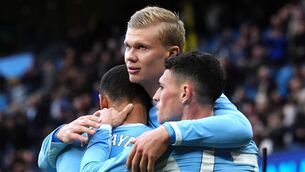 <p>Manchester City's Erling Haaland celebrates scoring their side's third goal of the game during the Premier League match at the Etihad Stadium, Manchester. Picture: Martin Rickett/the Press Association. </p> <p>Manchester City's Erling Haaland celebrates scoring their side's third goal of the game during the Premier League match at the Etihad Stadium, Manchester. Picture: Martin Rickett/the Press Association. </p>
