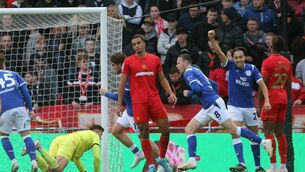 <p>Cardiff City's Jack Moylan (third right) celebrates after scoring his side's first goal during the Sky Bet Championship match at the Riverside Stadium, Middlesbrough. Pic Richard Sellers/the Press Association. </p>