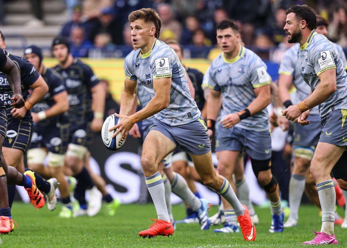 Sam Prendergast started and finished an 80-metre counterattack try for Leinster. Pic: ©INPHO/Ben Brady Sam Prendergast started and finished an 80-metre counterattack try for Leinster. Pic: ©INPHO/Ben Brady