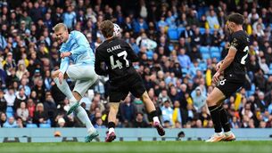 <p>Manchester City's Erling Haaland suffered a blow to his foot late in his side's victory over Ipswich Town. Pic: Martin Rickett/the Press Association.</p>