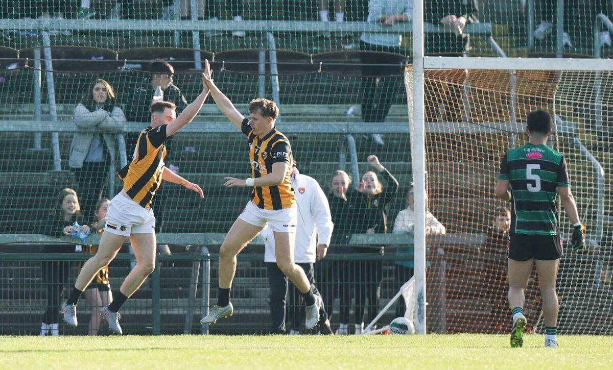 Crossmaglen's Pearse Blessing celebrates after scoring his side's first goal of the match with Oisin O'Neill. Pic: Tom Maher/Inpho Crossmaglen's Pearse Blessing celebrates after scoring his side's first goal of the match with Oisin O'Neill. Pic: Tom Maher/Inpho
