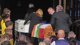 <p>Four coffins of Philip and Kim English and their sons, Jayden and Callum, are carried into Sacred Heart Church Parish Centre, The Folly, Waterford, ahead of their funeral on Monday, after they died in an arson attack on their home in Waterford. Picture: Photo credit should read: Brian Lawless/PA</p> <p>Four coffins of Philip and Kim English and their sons, Jayden and Callum, are carried into Sacred Heart Church Parish Centre, The Folly, Waterford, ahead of their funeral on Monday, after they died in an arson attack on their home in Waterford. Picture: Photo credit should read: Brian Lawless/PA</p>