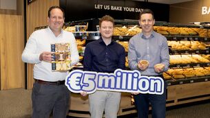 <p>Aldi buying director Laurence Kelly, Twomey's Bakery managing director Patrick Twomey and Aldi buying manager Kieran Kennedy as Aldi and the bakery extended their contract for two more years in a deal worth €5m.</p> <p>Aldi buying director Laurence Kelly, Twomey's Bakery managing director Patrick Twomey and Aldi buying manager Kieran Kennedy as Aldi and the bakery extended their contract for two more years in a deal worth €5m.</p>