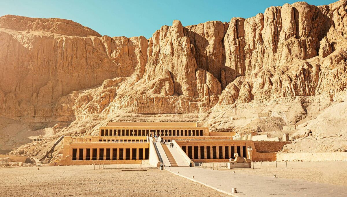 Hatshepsut’s temple rises from the cliffs of Luxor’s west bank Hatshepsut’s temple rises from the cliffs of Luxor’s west bank