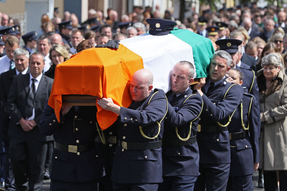 Garda colleagues carry the remains of detective garda Colm Horkan into St James' church in Charlestown, Co Mayo in June 2020. He was shot dead by Stephen Silver who had seized his gun in Castlerea. Picture: Brian Lawless/PA Garda colleagues carry the remains of detective garda Colm Horkan into St James' church in Charlestown, Co Mayo in June 2020. He was shot dead by Stephen Silver who had seized his gun in Castlerea. Picture: Brian Lawless/PA