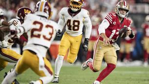 <p>San Francisco 49ers quarterback Brock Purdy (13) scrambles during the second quarter. Pic: Stephen Lam/San Francisco Chronicle via Getty </p> <p>San Francisco 49ers quarterback Brock Purdy (13) scrambles during the second quarter. Pic: Stephen Lam/San Francisco Chronicle via Getty </p>