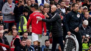 <p>Manchester United's Cristiano Ronaldo with manager Erik ten Hag after being substituted.</p> <p>Manchester United's Cristiano Ronaldo with manager Erik ten Hag after being substituted.</p>