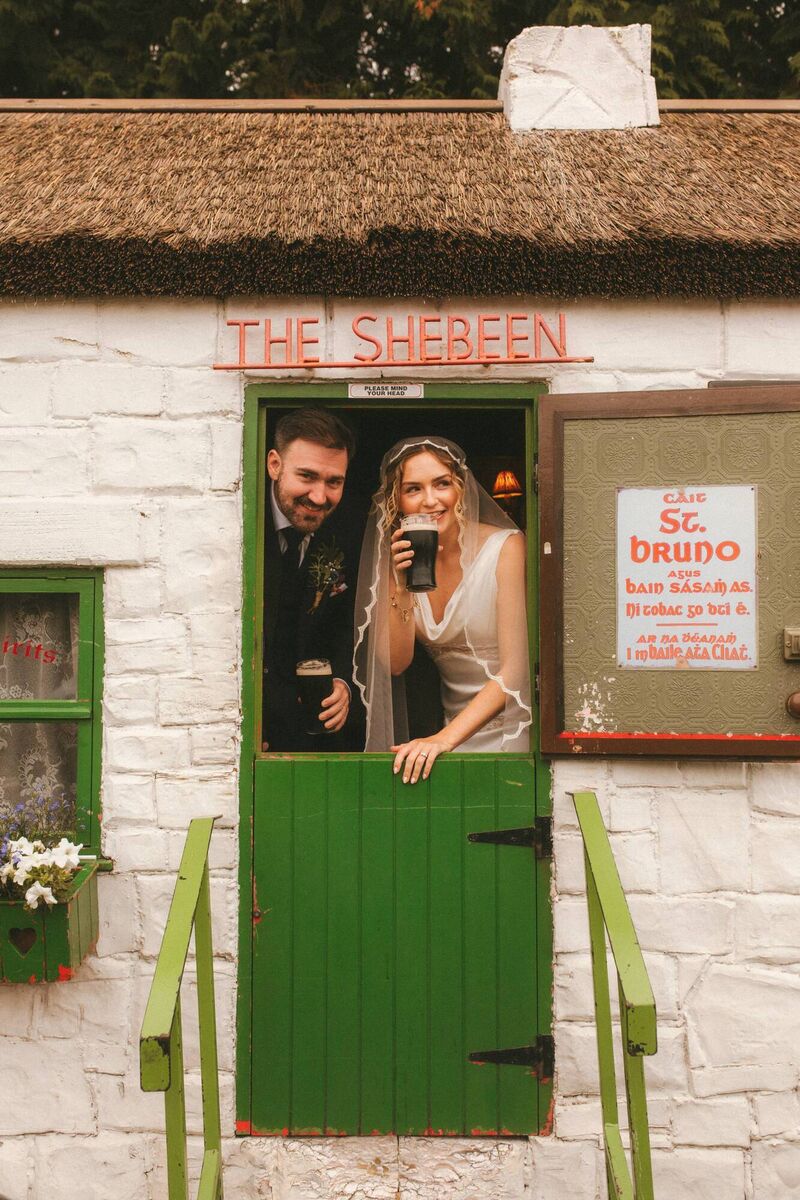 James and Aisling sharing a pint of Guinness on their wedding day. James and Aisling sharing a pint of Guinness on their wedding day.