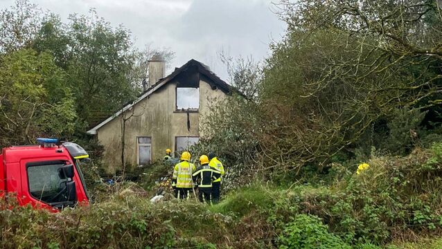 <p>The house after it was gutted by fire in Raheen, Crossbarry, Co Cork. Picture: Donal O'Keeffe</p>