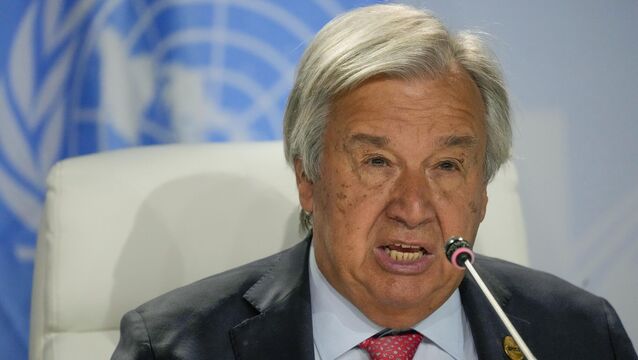 <p>United Nations general secretary António Guterres: 'Overshoot is not surrender. We can still keep it as small and as short as possible — and bring temperatures back below 1.5C by the end of the century.' Picture: AP/Themba Hadebe</p>