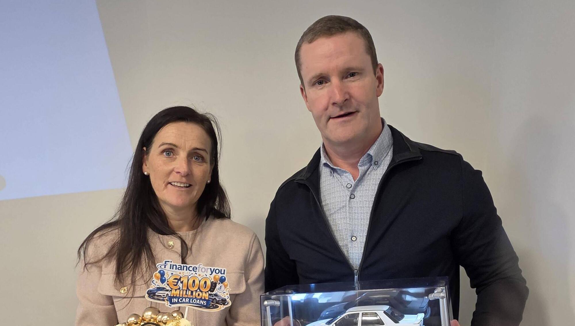 Chief executive Brian Leslie and deputy chief executive Caroline O'Shea of Finance For You, after the lender passed the €100m loan book milestone.