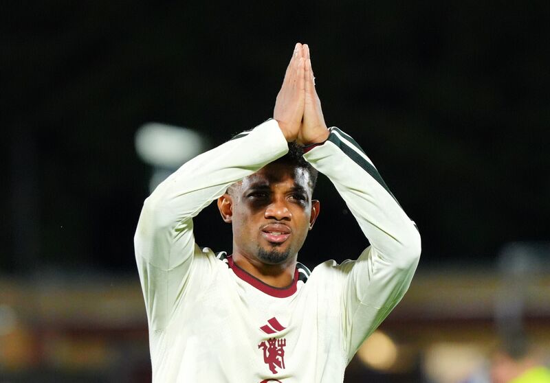 Manchester United's Amad Diallo salutes the fans. Pic: Luca Rossini/Press Association. Manchester United's Amad Diallo salutes the fans. Pic: Luca Rossini/Press Association.