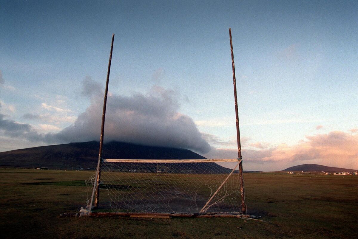 The Achill GAA grounds at Keel Sandybanks pictured in 2003 with a cloud-capped Slieve Mor in the background. Picture: Tom Honan/Inpho The Achill GAA grounds at Keel Sandybanks pictured in 2003 with a cloud-capped Slieve Mor in the background. Picture: Tom Honan/Inpho