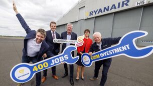 <p>Neal McMahon, COO Ryanair, Enterprise minister Peter Burke, Shannon Airport CEO Ray O'Driscoll, Enterprise Ireland CEO, Jenny Melia and Eddie Wilson, CEO Ryanair at Shannon Airport. Ryanair has received planning approval for a major expansion of its engineering operations at the airport. Picture: Arthur Ellis </p> <p>Neal McMahon, COO Ryanair, Enterprise minister Peter Burke, Shannon Airport CEO Ray O'Driscoll, Enterprise Ireland CEO, Jenny Melia and Eddie Wilson, CEO Ryanair at Shannon Airport. Ryanair has received planning approval for a major expansion of its engineering operations at the airport. Picture: Arthur Ellis </p>