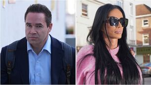 <p>Kieran Hayler (left) outside Lewes Crown Court and Katie Price (right). </p>