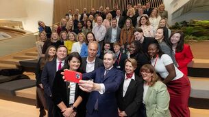 <p>April 2026: At the opening of Vodafone Ireland’s new offices at 70 St Stephen’s Green were Tánaiste Harris, Vodafone group chief external and corporate affairs officer Joakim Reiter, Vodafone Ireland chief executive Sabrina Casalta, IDA Ireland global head of technology Anne-Marie Tierney Le-Roux and colleagues. Photograph: Naoise Culhane </p>