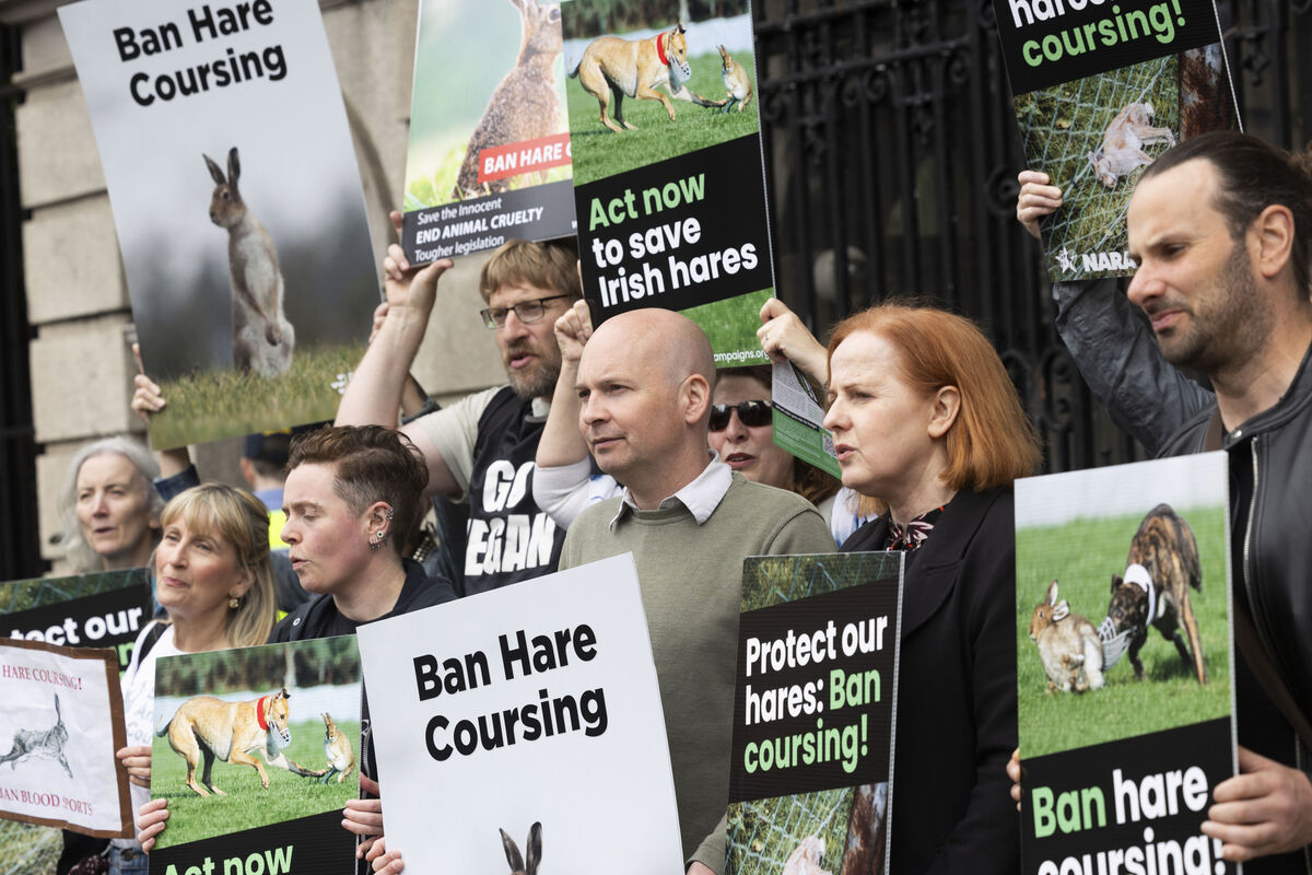 TDs Paul Murphy and Ruth Coopinger join protesters outside Leinster House to campaign for hare coursing to be banned. Picture: Sam Boal/Collins photos