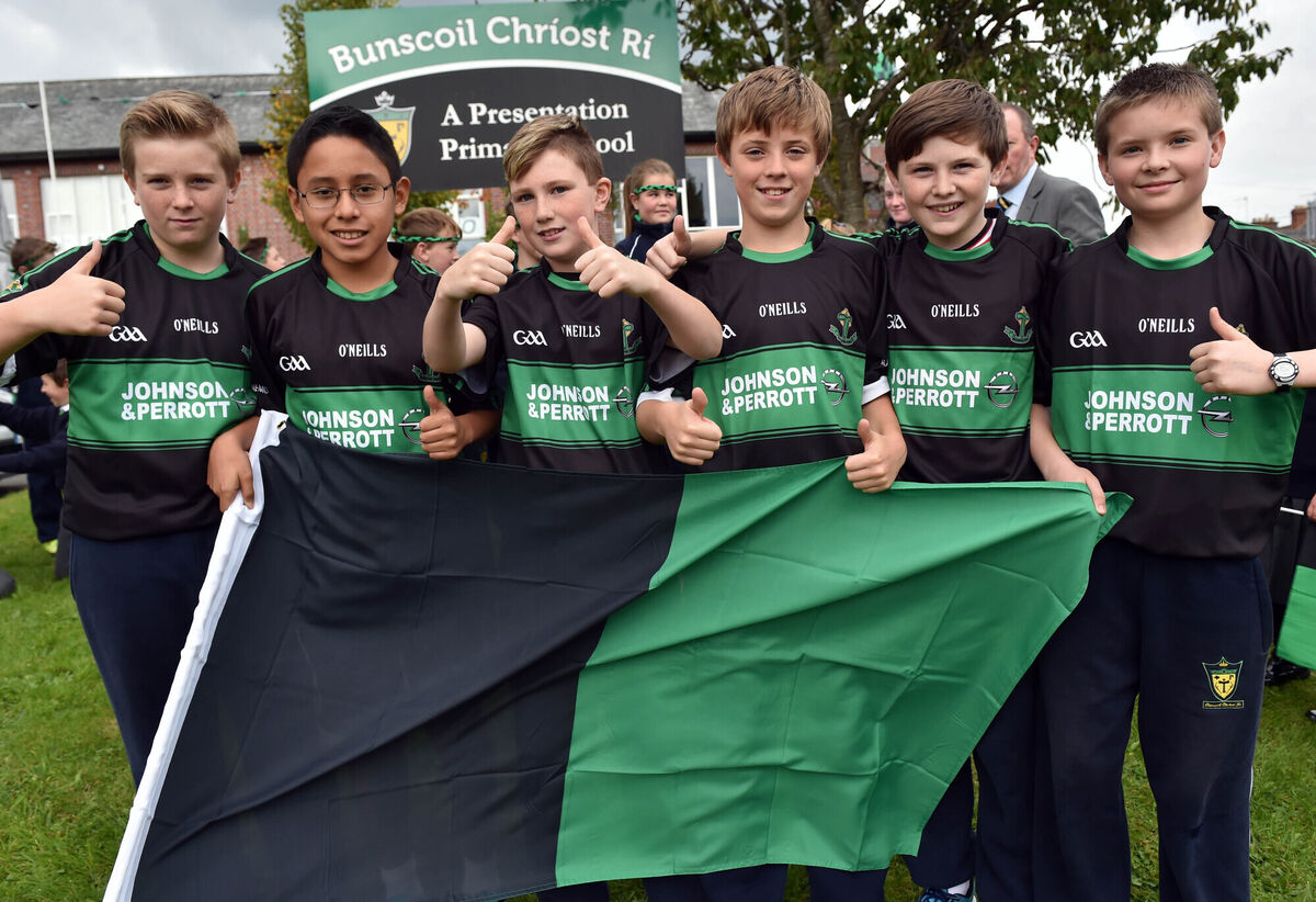 2015: Pupils from Bunscoil Chriost Ri, Ethan O'Donovan, Kevin Looney, Eoghan McGann, Ross Corkery, Kevin McGorry and Mark O'Connor cheering on Nemo Rangers against Castlehaven in the Cork SFC final. Pic: Eddie O'Hare 2015: Pupils from Bunscoil Chriost Ri, Ethan O'Donovan, Kevin Looney, Eoghan McGann, Ross Corkery, Kevin McGorry and Mark O'Connor cheering on Nemo Rangers against Castlehaven in the Cork SFC final. Pic: Eddie O'Hare