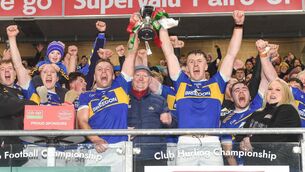 <p>CHAMPIONS AGAIN: Kilshannig joint-captains Kieran Twomey and Darragh O'Sullivan celebrating their victory over St Catherine's in the Premier JHC final at Pairc Ui Chaoimh. Pic: David Keane.</p> <p>CHAMPIONS AGAIN: Kilshannig joint-captains Kieran Twomey and Darragh O'Sullivan celebrating their victory over St Catherine's in the Premier JHC final at Pairc Ui Chaoimh. Pic: David Keane.</p>
