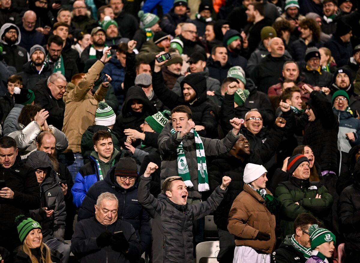 Shamrock Rovers supporters celebrate during the SSE Airtricity Men's Premier Division match between Shamrock Rovers and Sligo Rovers at Tallaght Stadium in Dublin. Photo by Stephen McCarthy/Sportsfile Shamrock Rovers supporters celebrate during the SSE Airtricity Men's Premier Division match between Shamrock Rovers and Sligo Rovers at Tallaght Stadium in Dublin. Photo by Stephen McCarthy/Sportsfile