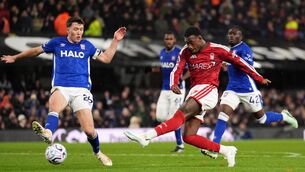 <p>Nottingham Forest’s Callum Hudson-Odoi attempts a shot on goal (Mike Egerton/PA)</p> <p>Nottingham Forest’s Callum Hudson-Odoi attempts a shot on goal (Mike Egerton/PA)</p>