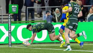 <p>WILD WEST: Connacht’s Harry West scores a try. Pic: ©INPHO/Morgan Treacy.</p>