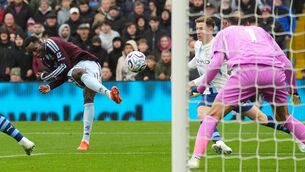 <p>Aston Villa's Nicolas Jackson scores his first goal. Pic: Martin Rickett/Press Association.</p>