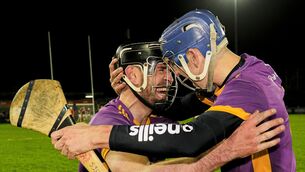 <p>PURPLE REIGN: Brothers Ronan and Brian Hayes celebrates at full time of the Dublin Senior Hurling Championship Final where Cuala were beaten by Kilmacud Crokes. Pic: INPHO/James Lawlor</p>