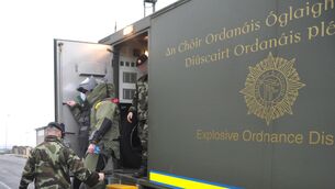 <p>The Defence Forces' Explosive Ordnance Disposal (EOD) team was called in to conduct an examination on Friday morning following a garda operation in Louth. Pic: Dan Linehan</p> <p>The Defence Forces' Explosive Ordnance Disposal (EOD) team was called in to conduct an examination on Friday morning following a garda operation in Louth. Pic: Dan Linehan</p>