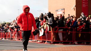 <p>Manchester United’s Bruno Fernandes arrives at the ground ahead of the Bournemouth match. Pic: Martin Rickett/PA</p>