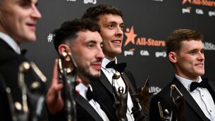 <p>ALL-STARS: Kerry footballer David Clifford is joined by team-mates and fellow All-Star Award recipients, from left, Seán O'Shea, Paudie Clifford and Gavin White. Pic: Shauna Clinton/Sportsfile.</p> <p>ALL-STARS: Kerry footballer David Clifford is joined by team-mates and fellow All-Star Award recipients, from left, Seán O'Shea, Paudie Clifford and Gavin White. Pic: Shauna Clinton/Sportsfile.</p>