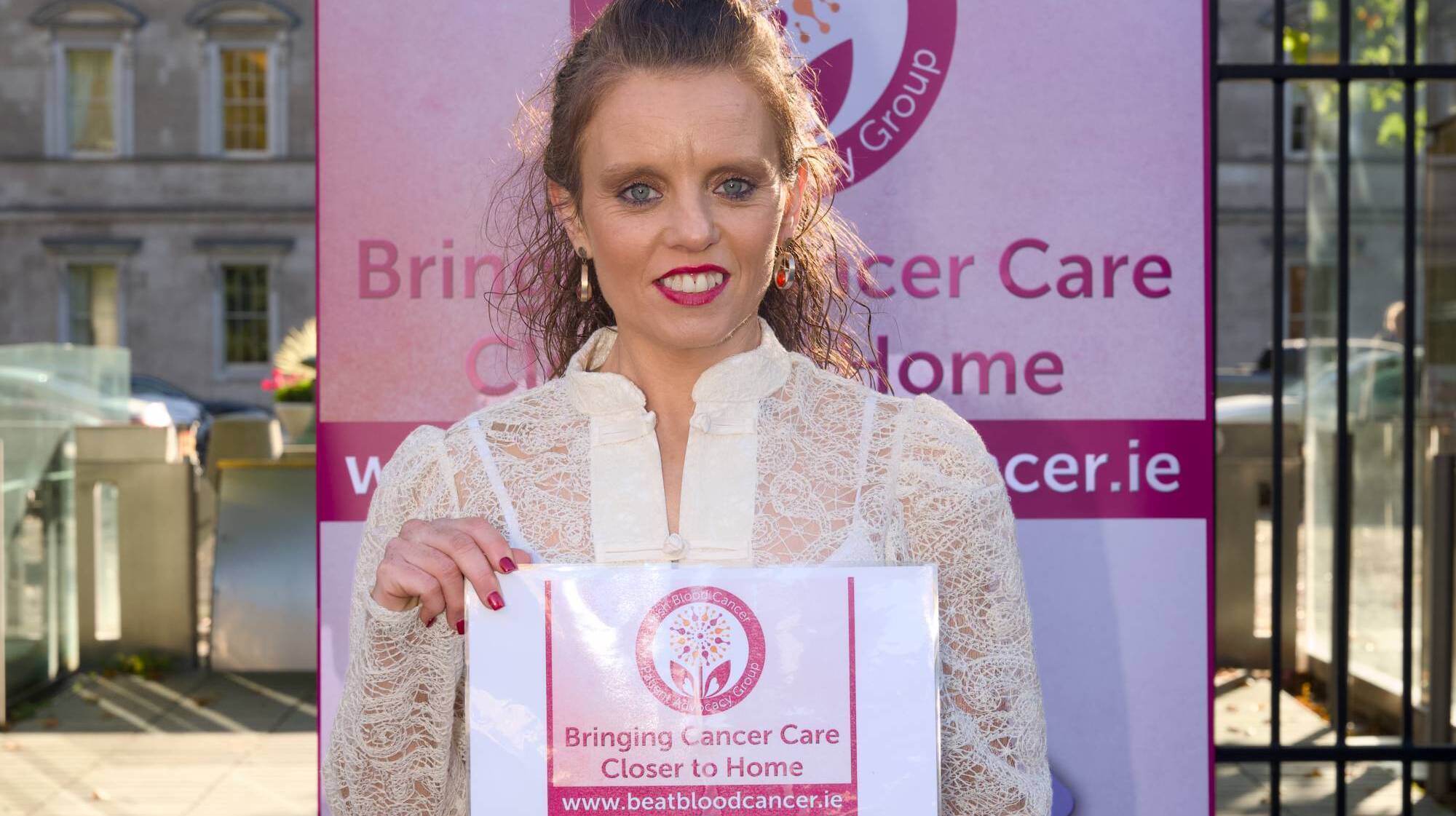 Mags McCarthy, patient advocate from Cork, outside Leinster House recently before meeting politicians about opening a stem cell transplant unit in Cork. Photo: Luke Brabazon