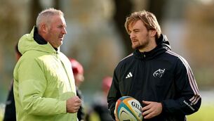 <p>Munster forwards coach Jimmy Duffy and Gavin Coombes. Pic: James Crombie/Inpho</p> <p>Munster forwards coach Jimmy Duffy and Gavin Coombes. Pic: James Crombie/Inpho</p>