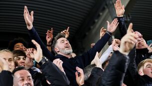 <p>OVER THE LINE: Shamrock Rovers manager Stephen Bradley celebrates after the game against Sligo Rovers. INPHO/Ryan Byrne</p> <p>OVER THE LINE: Shamrock Rovers manager Stephen Bradley celebrates after the game against Sligo Rovers. INPHO/Ryan Byrne</p>