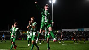 <p>Jamie Duggan of Bray Wanderers celebrates after scoring his side's third goal. Pic: Tyler Miller/Sportsfile</p> <p>Jamie Duggan of Bray Wanderers celebrates after scoring his side's third goal. Pic: Tyler Miller/Sportsfile</p>