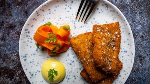 <p>Aishling Moore: Seaweed crummbed plaice, saffron aioli and pickled carrot. Picture: Chani Anderson</p> <p>Aishling Moore: Seaweed crummbed plaice, saffron aioli and pickled carrot. Picture: Chani Anderson</p>