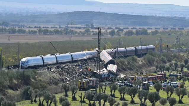 <p>Emergency services are seen at the site of a train collision between a high speed Renfe AVE train and Iryo train around 150kms south of Madrid between Urda and Los Yebenes in the province of Toledo, on October 28, 2026. Picture: JAVIER SORIANO / AFP via Getty Images</p>