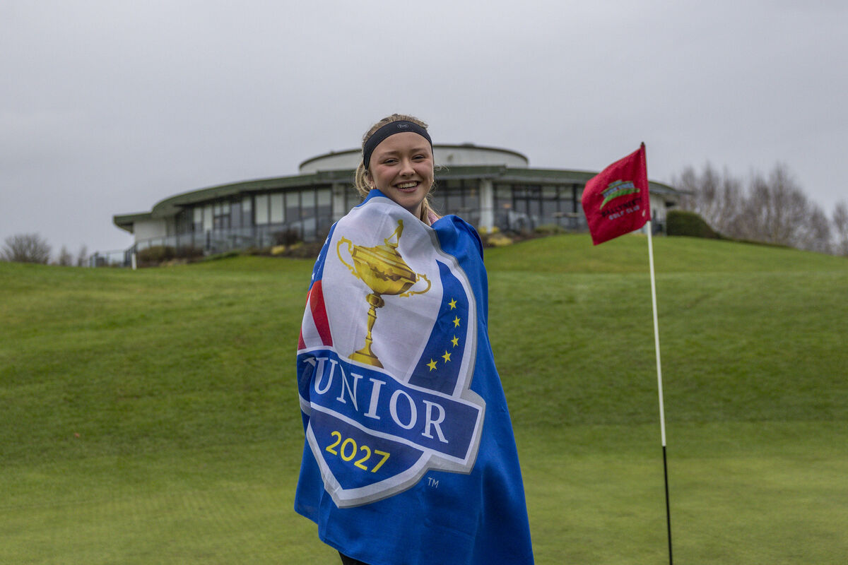 Junior Golfer Meghann Hayes, wrapped in the flag. Pic: Kieran Ryan-Benson Junior Golfer Meghann Hayes, wrapped in the flag. Pic: Kieran Ryan-Benson
