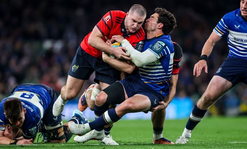 Munster's Gordon Wood is tackled by Leinster's Joey Carbery. Pic: Nick Elliott/Inpho Munster's Gordon Wood is tackled by Leinster's Joey Carbery. Pic: Nick Elliott/Inpho