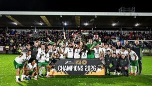 <p>Cork City players celebrate with the SSE Airtricity Men’s First Division trophy at Turner's Cross. Pic: Ben McShane/Sportsfile</p> <p>Cork City players celebrate with the SSE Airtricity Men’s First Division trophy at Turner's Cross. Pic: Ben McShane/Sportsfile</p>