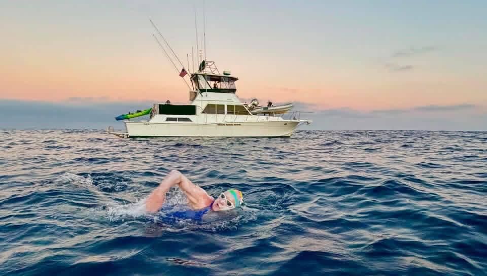 Maura Twomey became the oldest person to successfully cross California’s Catalina Channel in a sub-16-hour swim last August. Maura Twomey became the oldest person to successfully cross California’s Catalina Channel in a sub-16-hour swim last August.