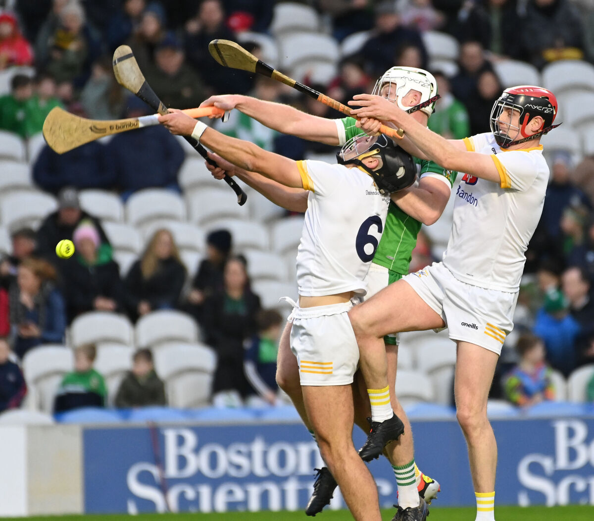 Bandon's Peter Murphy and Cathal Lynch go high with Aghabullogue's Shane Tarrant in last year's final. Picture: Eddie O'Hare