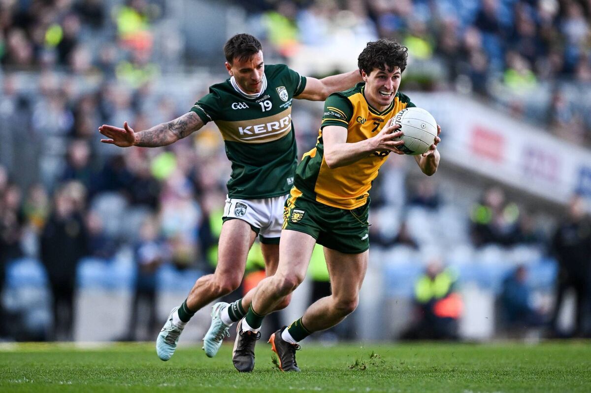 COUNTY DUTY:Finnbarr Roarty of Donegal in action against Micheál Burns of Kerry during the Allianz Football League Division 1 final match between Kerry and Donegal at Croke Park in Dublin. Photo by Seb Daly/Sportsfile COUNTY DUTY:Finnbarr Roarty of Donegal in action against Micheál Burns of Kerry during the Allianz Football League Division 1 final match between Kerry and Donegal at Croke Park in Dublin. Photo by Seb Daly/Sportsfile