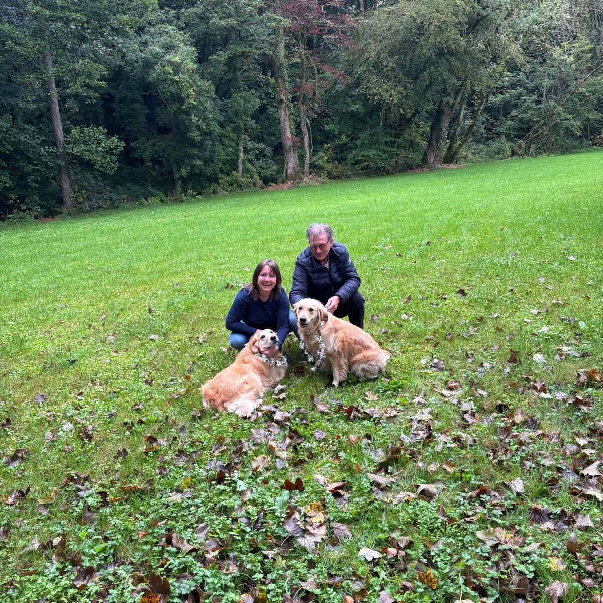 Finola Cooke and Maurice O'Donovan with Jules and Jingles. Finola Cooke and Maurice O'Donovan with Jules and Jingles.
